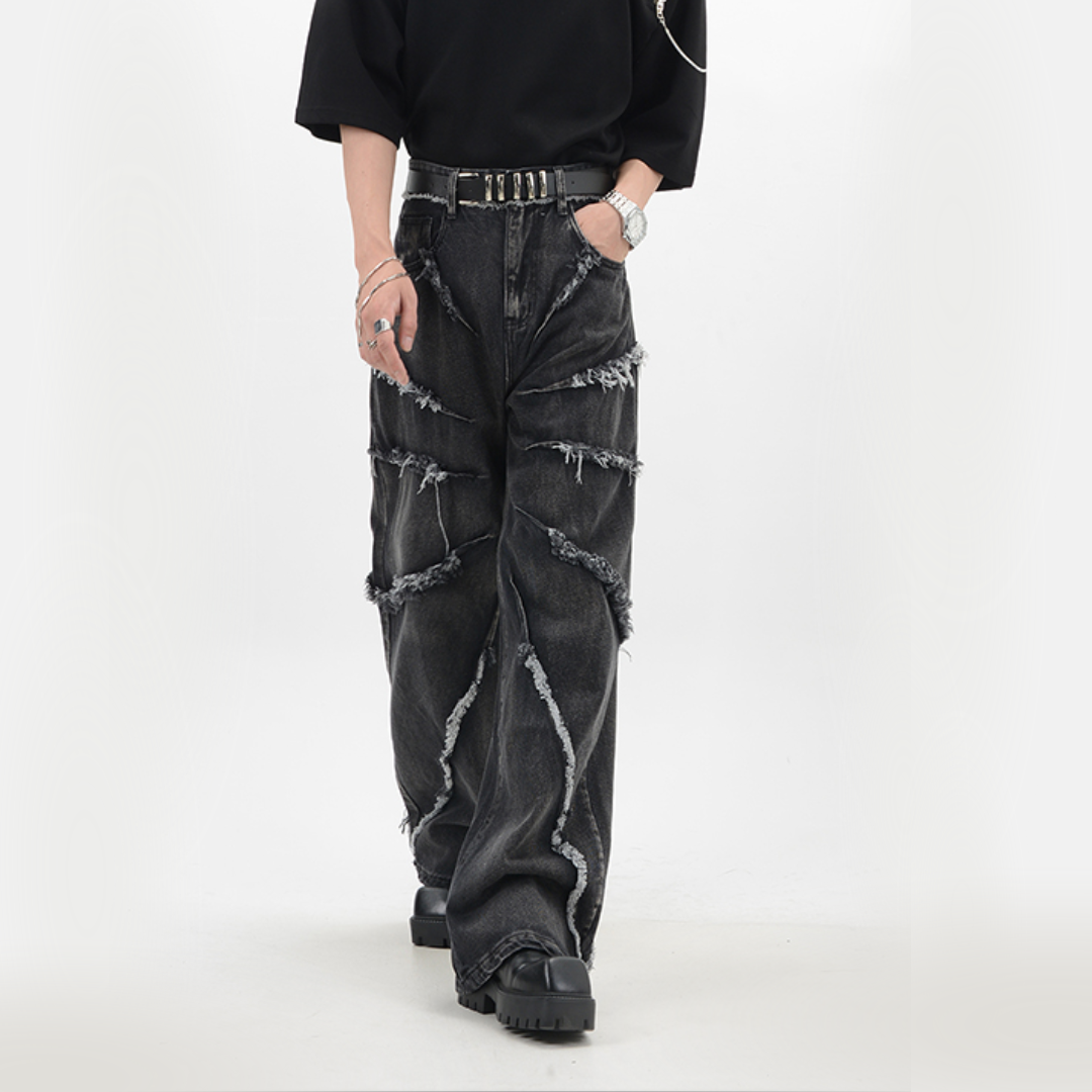 radial fringe straight denim pants – Inked.