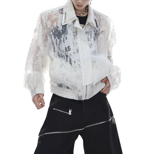 double neckline see-through blouson