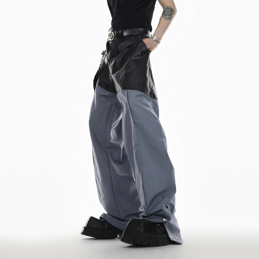 bicolor diagonal belt design pants