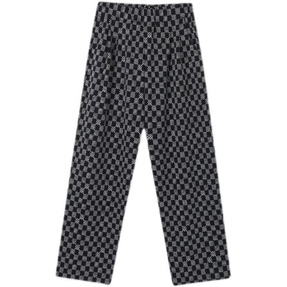 Contrast checked wool casual pants