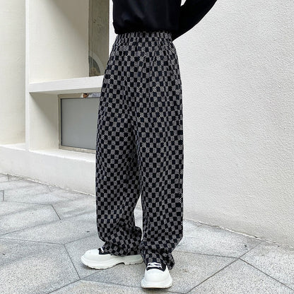 Contrast checked wool casual pants