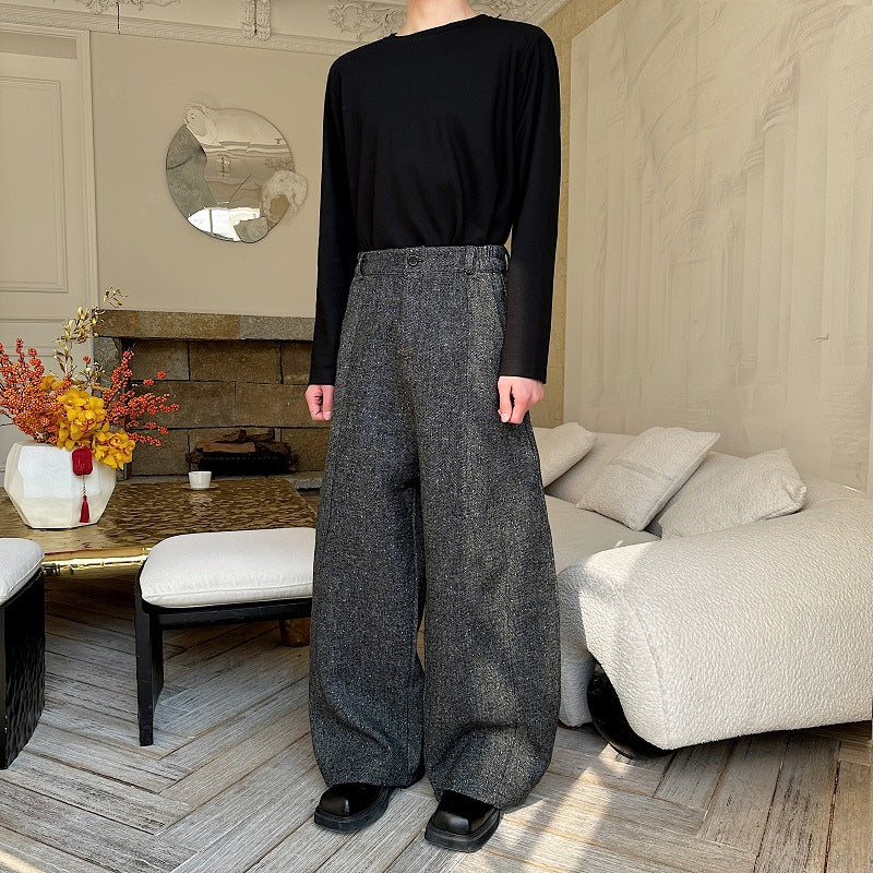 Trendy glitter sequin wool wide leg pants