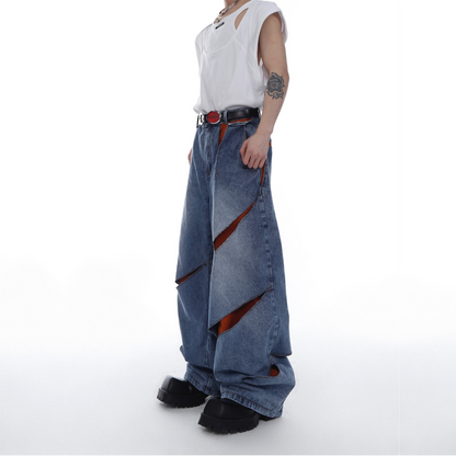 bold cutting dynamic denim pants