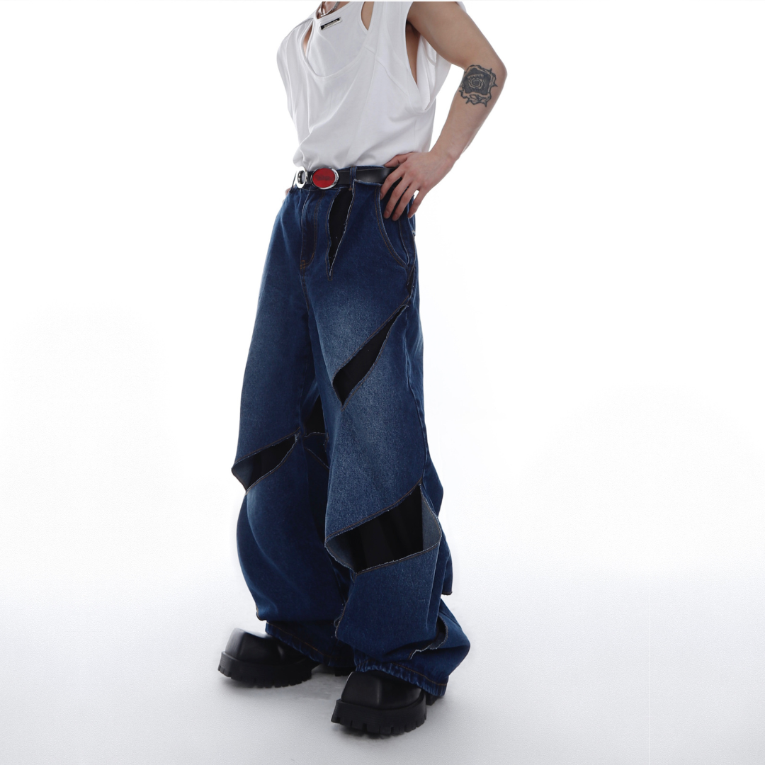 bold cutting dynamic denim pants